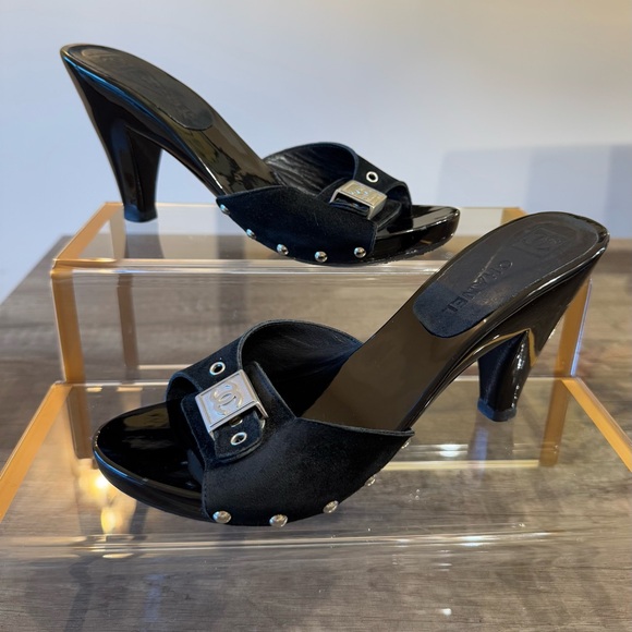 Authentic Chanel Chic Black Heeled Mules - Picture 1 of 12